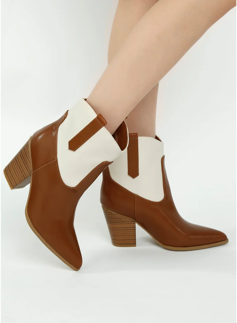 London Rag Two Tone Cowboy Boots in Tan and Off White