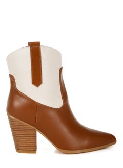 London Rag Two Tone Cowboy Boots in Tan and Off White  - Image 1