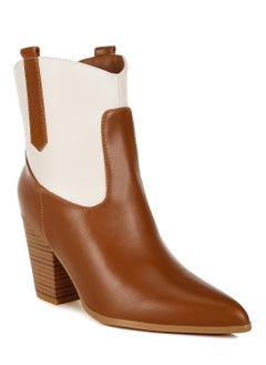London Rag Two Tone Cowboy Boots in Tan and Off White  - Image 2