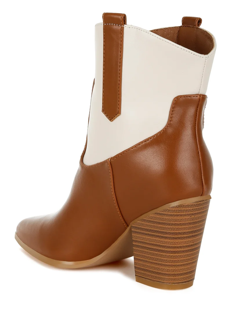 London Rag Two Tone Cowboy Boots in Tan and Off White