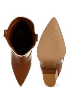 London Rag Two Tone Cowboy Boots in Tan and Off White  - Image 4