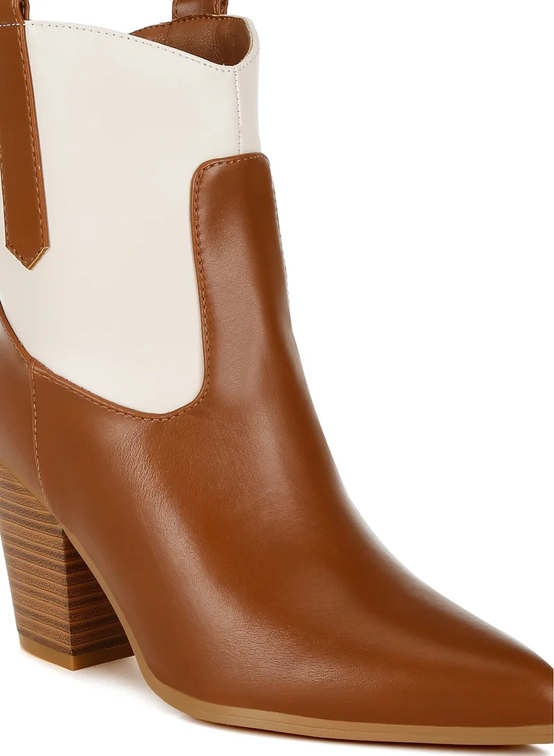 London Rag Two Tone Cowboy Boots in Tan and Off White