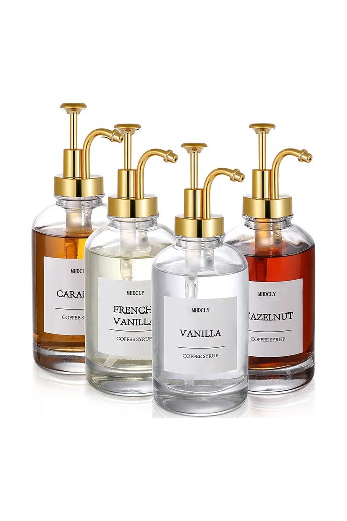 هومستر ملحقات مقهى، موزع شراب القهوة -4 قطع، موزع شراب 16.9 أوقية مع ملصقات، موزع مضخة شراب لقهوة (مضخة ذهب) - Image 1