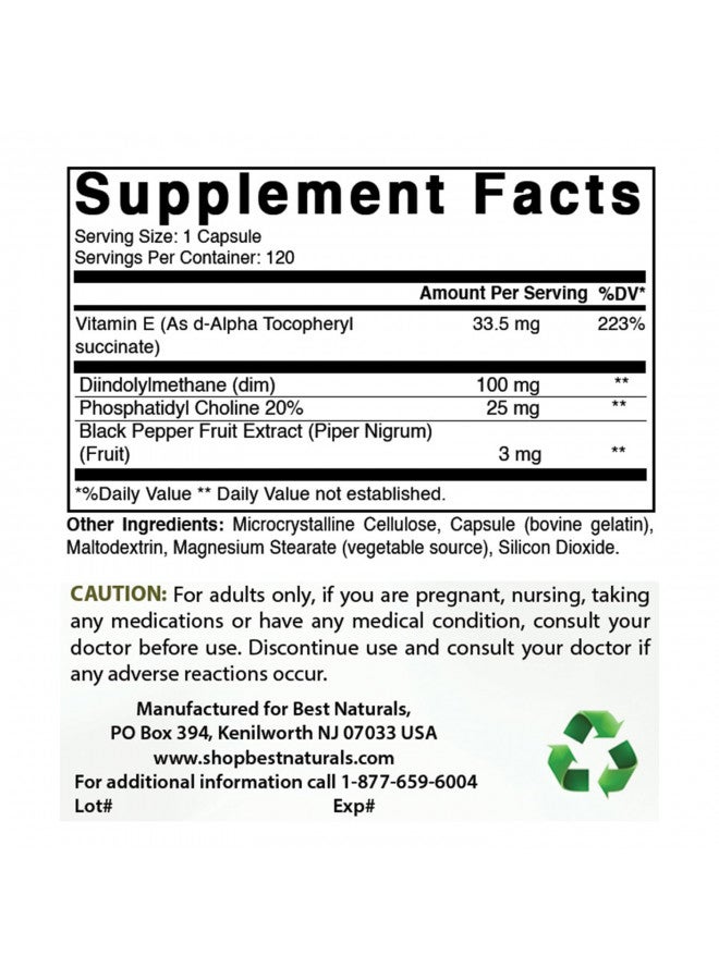 Best Naturals Best Naturals DIM Supplement 100 mg 120 Capsules, DIM for Estrogen Metabolism & Balance, For Menopause, Body Building, PCOS & Hormonal Acne - Image 2