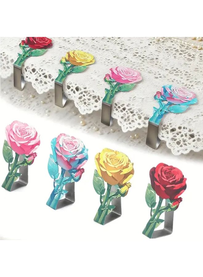 4 Pcs Rose Tablecloth Clamps Heavy Duty Metal Windproof Non Slip For Outdoor Indoor - Image 2