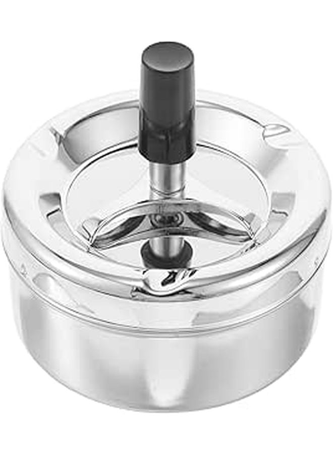 Rotating Metal Ashtray with Push Down Lid Smokeless Indoor Desktop Holder - Image 1
