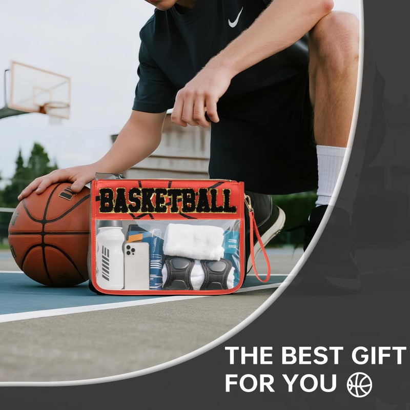 PPeen Basketball Gifts for Makeup Cosmetic Bags Chenille Letter Clear Zipper Toiletry Pouch Basketball Accessories for Women Sport Portable Travel Stuff Storage Case Bags - Image 2
