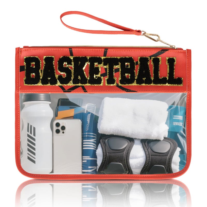 PPeen Basketball Gifts for Makeup Cosmetic Bags Chenille Letter Clear Zipper Toiletry Pouch Basketball Accessories for Women Sport Portable Travel Stuff Storage Case Bags - Image 1