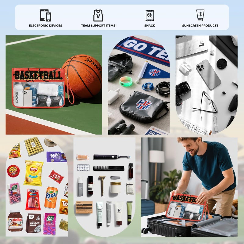 PPeen Basketball Gifts for Makeup Cosmetic Bags Chenille Letter Clear Zipper Toiletry Pouch Basketball Accessories for Women Sport Portable Travel Stuff Storage Case Bags - Image 5