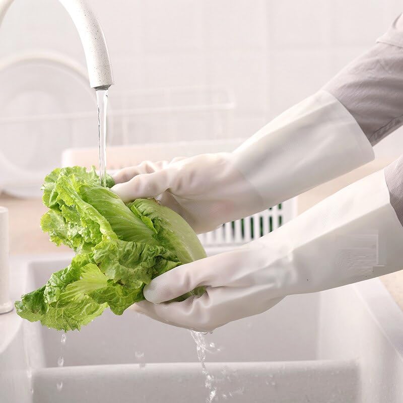 Lukzer Lukzer Rubber Heavy Duty Hand Gloves for Dishwashing Gardening Kitchen Cleaning Skin-Friendly Reusable Cleaning Tool Short Sleeves Glove (Extra Large/32 x 13cm/Random Color)  - Image 3