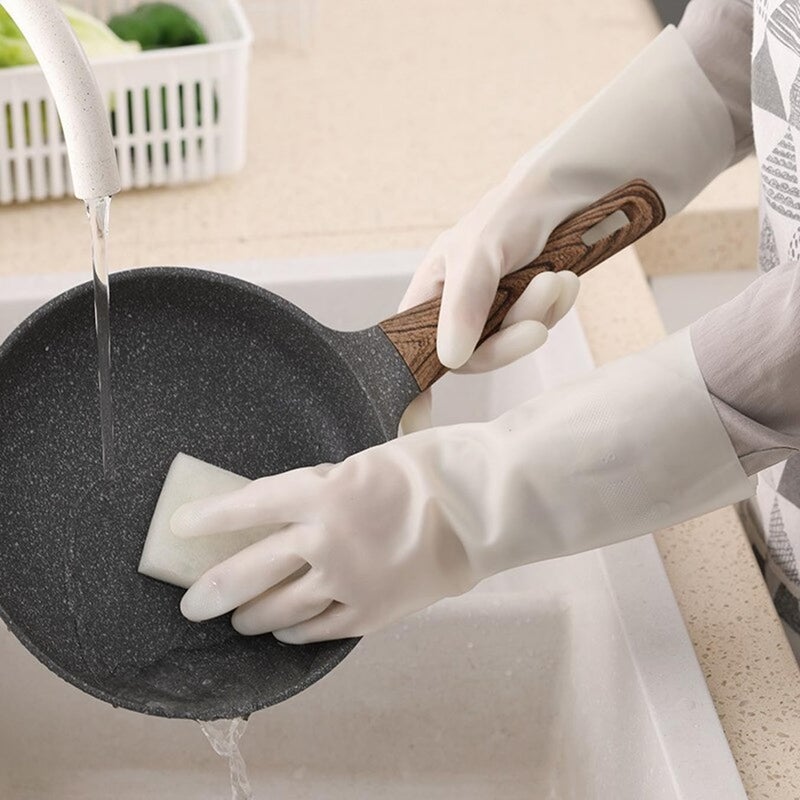 Lukzer Lukzer Rubber Heavy Duty Hand Gloves for Dishwashing Gardening Kitchen Cleaning Skin-Friendly Reusable Cleaning Tool Short Sleeves Glove (Extra Large/32 x 13cm/Random Color)  - Image 1