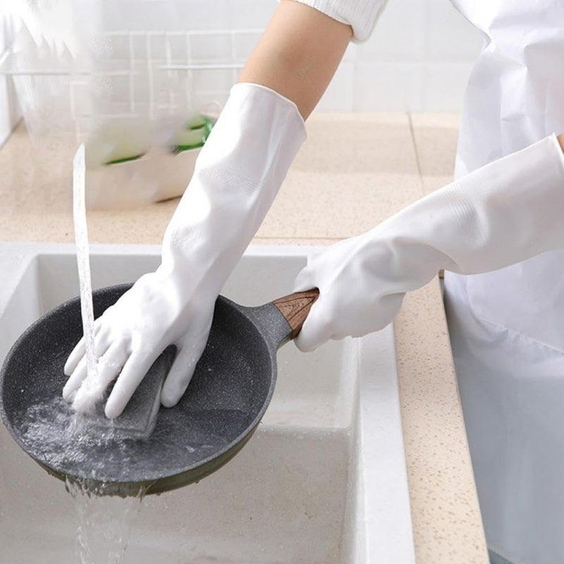 Lukzer Lukzer Rubber Heavy Duty Hand Gloves for Dishwashing Gardening Kitchen Cleaning Skin-Friendly Reusable Cleaning Tool Short Sleeves Glove (Extra Large/32 x 13cm/Random Color)  - Image 2