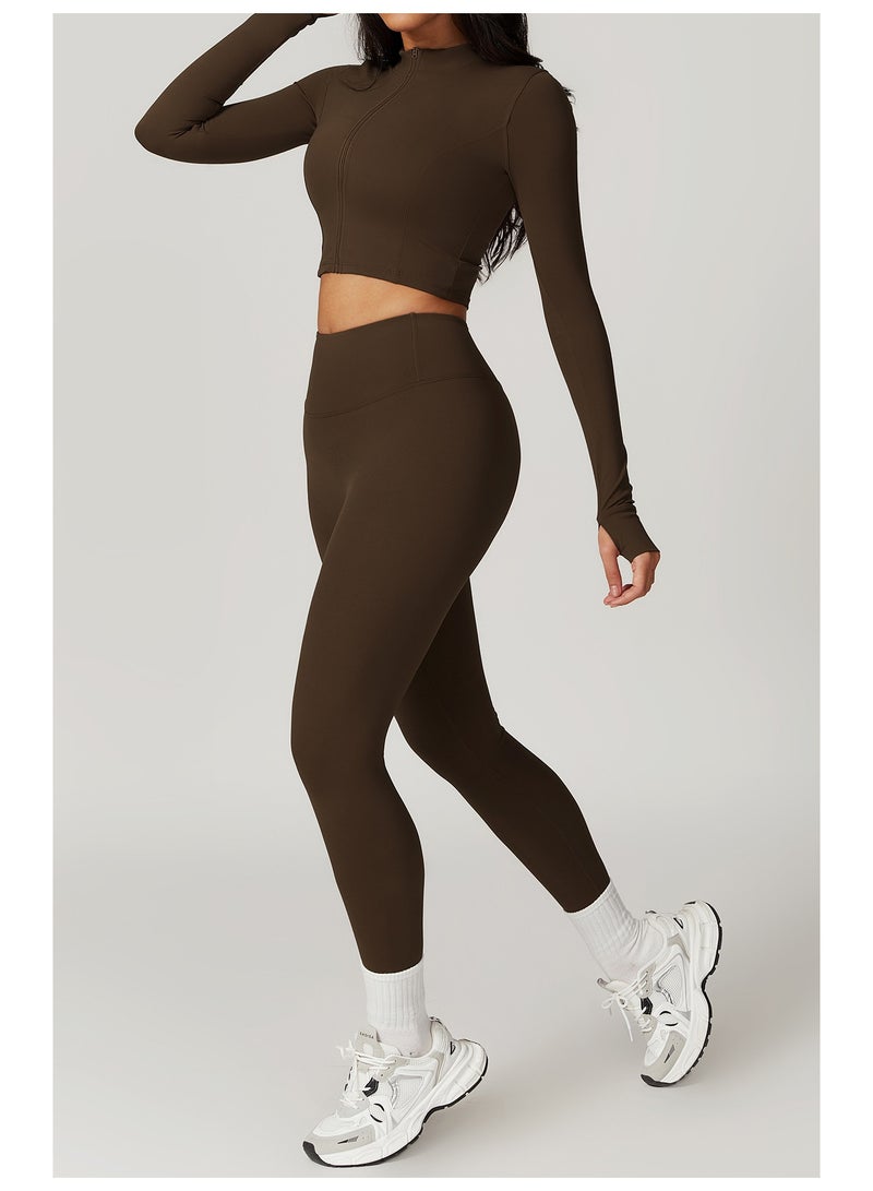 Women 3Pcs Long-Sleeved Sports Set Casual Standing Collar Tight Jacket Breathable Workout Bra High Waisted Yoga Pants - Image 5