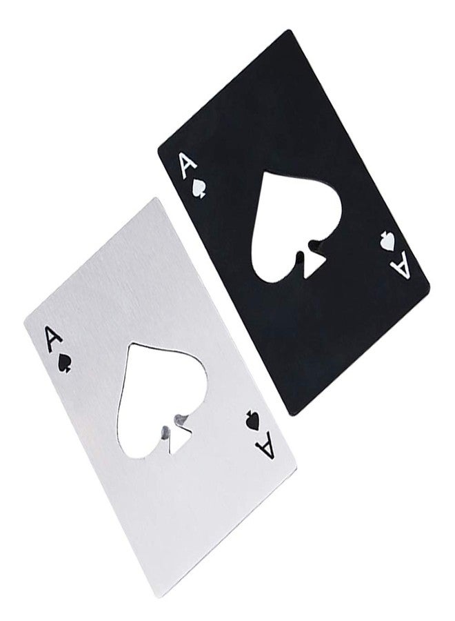 Airoads Ace Of Spades Bottle Opener Credit Card Size Pocker Cap Opener Portable Stainless Steel Can Opener (2 Pack Black & Silver) - Image 1