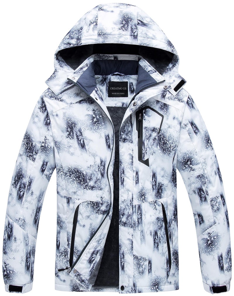 CREATMO US Men's Waterproof Ski Jacket Warm Snow Coat Mountain Windbreaker Black White XL - Image 1