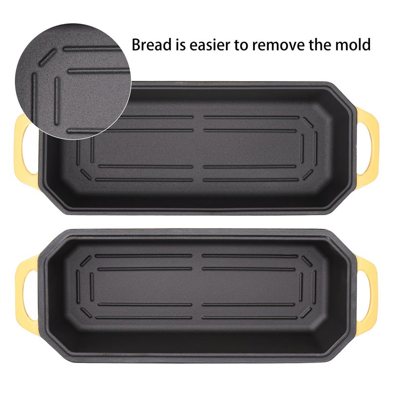 Flavehc Bread Pan Cast Iron Loaf Pan with Lid Bread Loaf Pan 13x5 Inch Enameled Cast Iron Sourdough Bread Pan,Yellow - Image 4