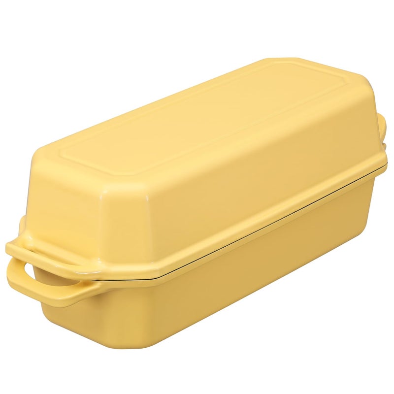 Flavehc Bread Pan Cast Iron Loaf Pan with Lid Bread Loaf Pan 13x5 Inch Enameled Cast Iron Sourdough Bread Pan,Yellow - Image 2