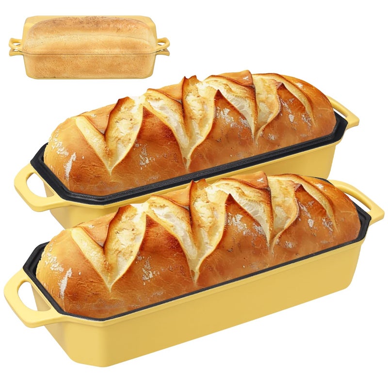 Flavehc Bread Pan Cast Iron Loaf Pan with Lid Bread Loaf Pan 13x5 Inch Enameled Cast Iron Sourdough Bread Pan,Yellow - Image 1