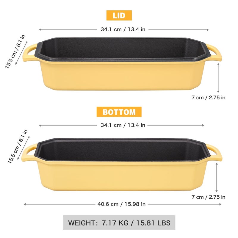 Flavehc Bread Pan Cast Iron Loaf Pan with Lid Bread Loaf Pan 13x5 Inch Enameled Cast Iron Sourdough Bread Pan,Yellow - Image 3