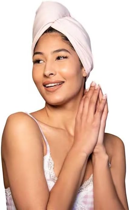 KISMETICS Tee Shirt Drying Wrap Frizz Free Soft  Lightweight Hair Drying Turban Gentle Drying Towel Wrap with Button for Long Hair Pink