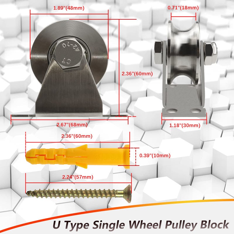 Groove Wheel Pulley Stainless Steel Pulley Block Super Silent Single Pulley Block for DIY Gym Equipment,Sliding Gate Detachable Duplex Bearing with Mounting Screws and Expansion Pipes U Type (2 Pack)