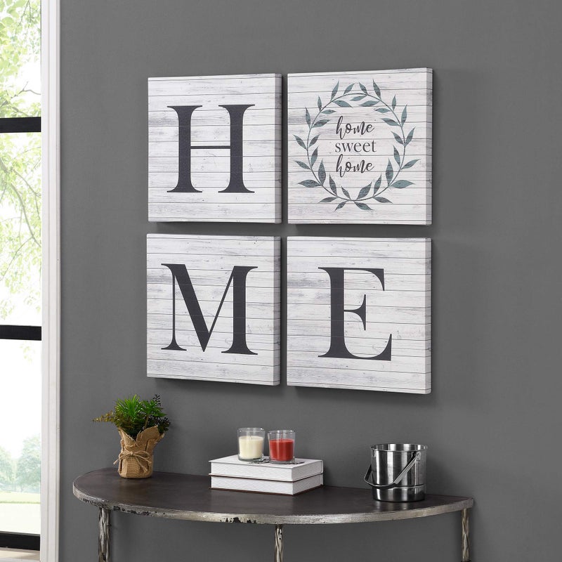 FirsTime Co Home Sweet Home Farmhouse Canvas 4Piece Set American Crafted Aged White 30 x 15 x 30