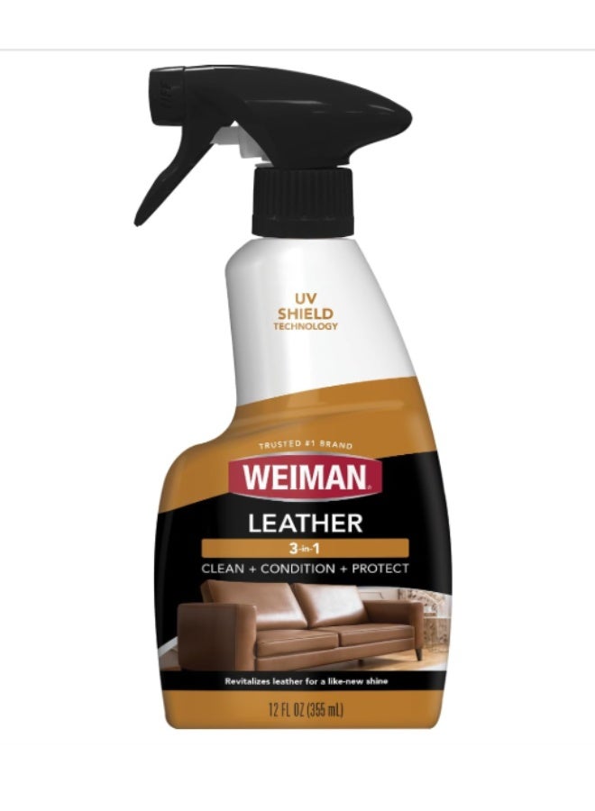 Weiman Leather Cleaner and Conditioner 3-in-1 Spray - UV Protection for Furniture, Car Seats, Shoes, Bags - 12 fl oz - Image 1