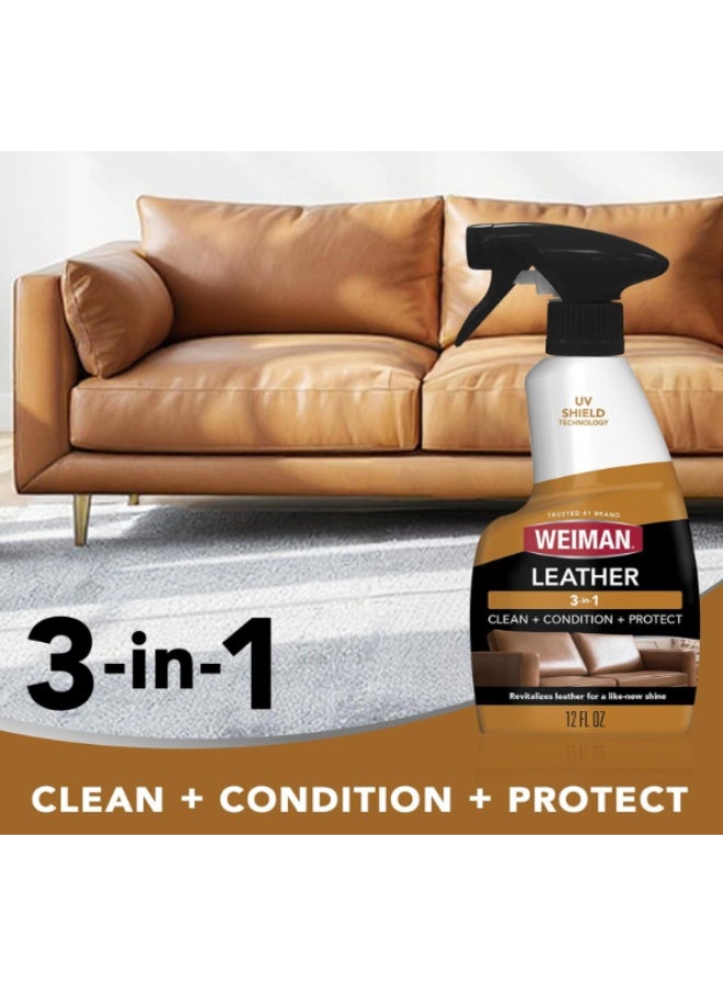 Weiman Leather Cleaner and Conditioner 3-in-1 Spray - UV Protection for Furniture, Car Seats, Shoes, Bags - 12 fl oz - Image 3