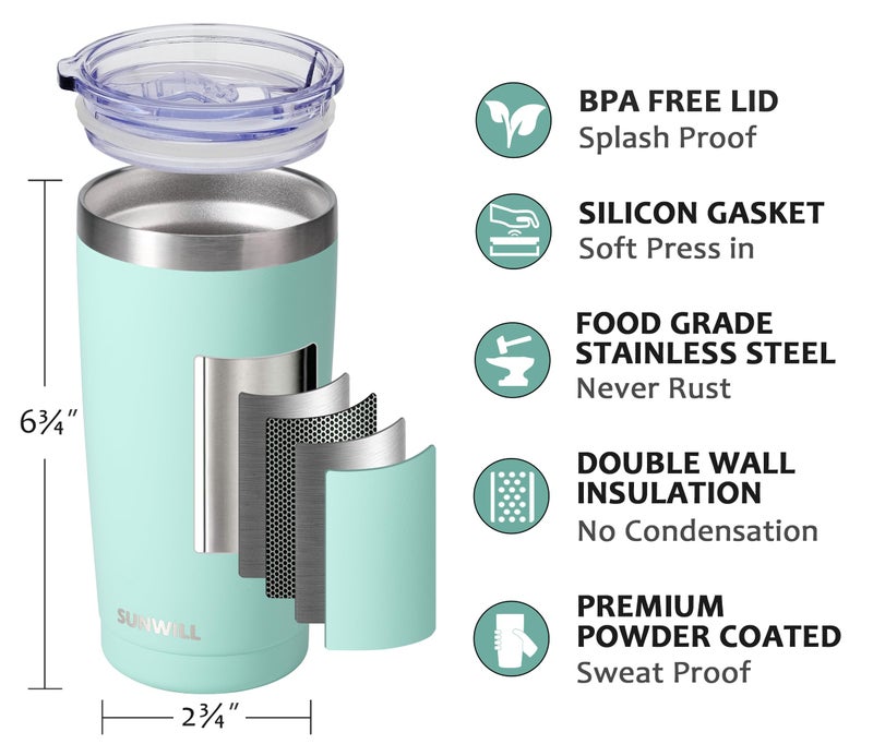 SUNWILL Travel Coffee Mug with Lid, 20 oz Tumbler Set of 2, Insulated Stainless Steel Cup for Water, Tea, Powder Coated Sakura & Mint - Image 2