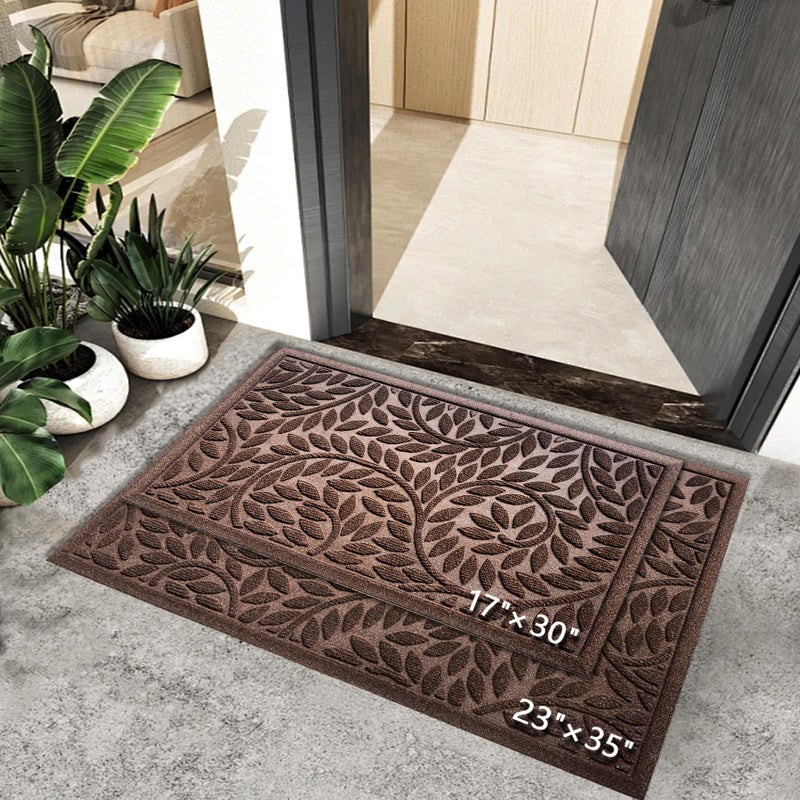 Bulijojo Front Door Mat Entrance,Durable Heavy Duty Welcome Mat,Thick Absorbent Natural Rubber Non Slip Mat,Sturdy Entryway Brown 17"x30" - Image 2