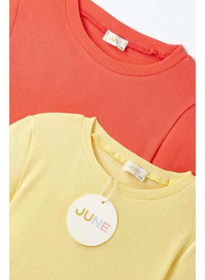 JUNE June Girl 2-Pack Camisole Basic Tshirt Coral - Yellow