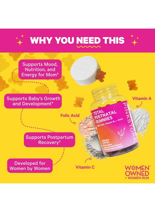 Pink Stork - Total Postnatal Vitamin Gummies With Folate Vitamin B12 And B6 To Aid In Lactation Support And Postpartum Recovery Postpartum Essentials 60 Gummies - Image 1