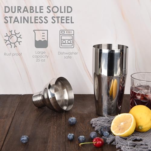 Esmula Bartender Kit with Stylish Bamboo Stand, 12 Piece Cocktail Shaker Set for Mixed Drink, Professional Stainless Steel Bar Tool Set - Cocktail Recipes Booklet(25 oz) - Image 3