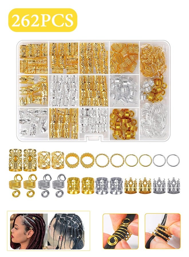 262 PCS Braids Decorations for Braids Accessories, Hair Beads for Braids, Gold Hair Accessories, Hair Cuffs Decorations Clips Pendants - Image 1