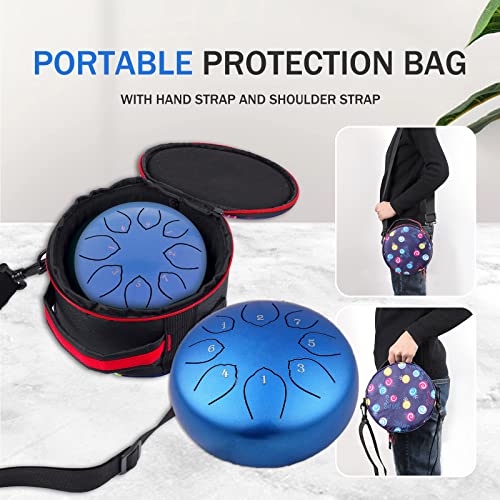 Musfunny Steel Tongue Drum Kids Instrument: Musical Metal Tank Drums Set 6 Inch 8 Notes C-Key for Meditation Yoga Education Percussion with Bag, Music Book, Mallets, Finger Picks(Blue) - Image 4