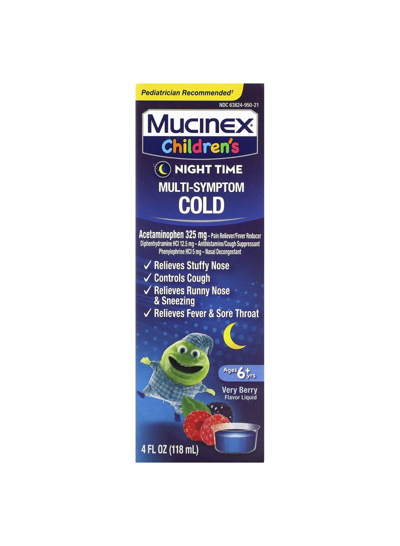 Children's, Multi-Symptom Cold, Night Time,  Ages 6+ Yrs, Very Berry, 4 fl oz (118 ml)