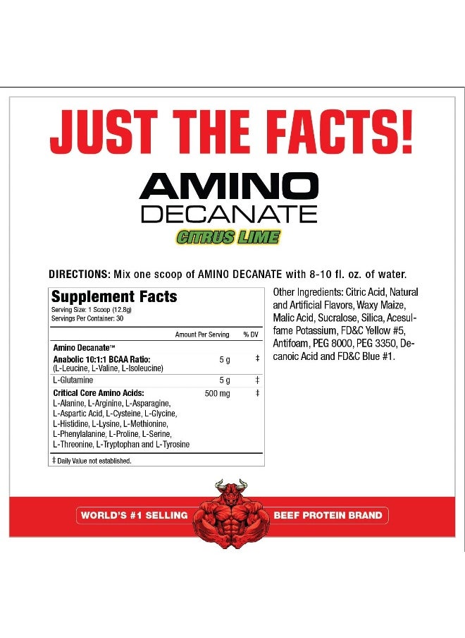 MUSCLEMEDS Amino Decanate, Intra, Post Workout Drink, Full Spectrum Amino Acid Complex, Leucine, Muscle Recovery, 30 Servings (Citrus Lime)  - Image 2
