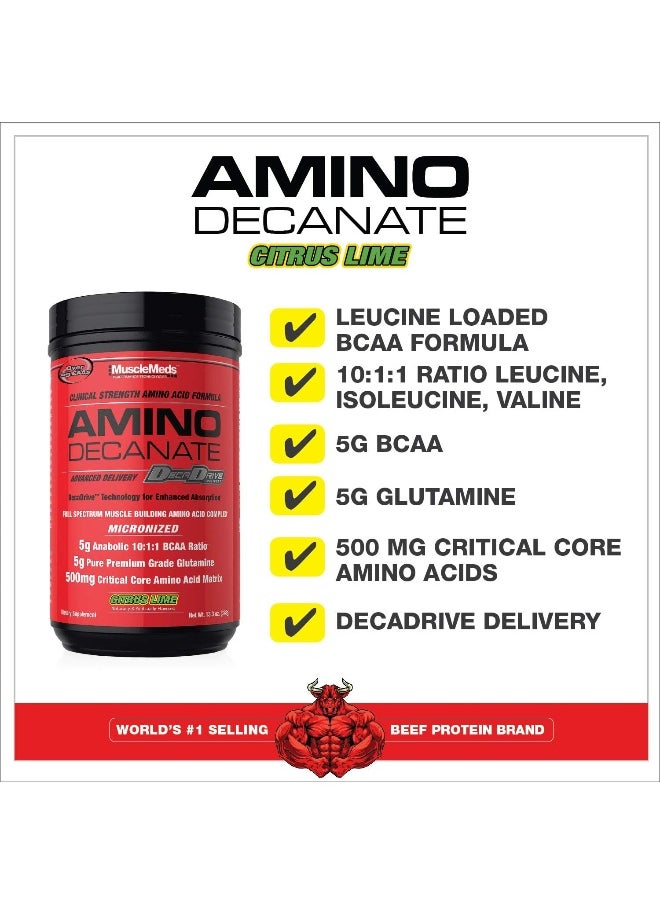 MUSCLEMEDS Amino Decanate, Intra, Post Workout Drink, Full Spectrum Amino Acid Complex, Leucine, Muscle Recovery, 30 Servings (Citrus Lime)  - Image 4