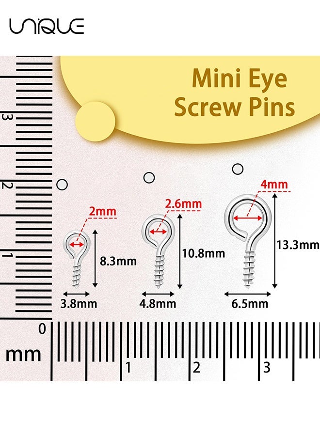 Unique 300PCS Small Eye Screws for Jewelry Making, 3 Sizes Tiny Eye Hook Pins in Crafts, Mini Eyelet Screw Pin Hooks for Ornaments, Keychains DIY Craft Projects, Silver - Image 2