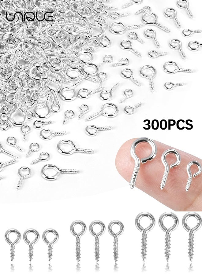 Unique 300PCS Small Eye Screws for Jewelry Making, 3 Sizes Tiny Eye Hook Pins in Crafts, Mini Eyelet Screw Pin Hooks for Ornaments, Keychains DIY Craft Projects, Silver - Image 1