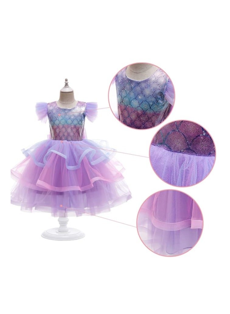 زي فستان الأميرة الأرجواني للفتيات من يلا بيبي مع ملحقات مجانية - 90-140 سم 3-12 سنة ملابس تنكرية لحفلات أعياد الميلاد - Image 3