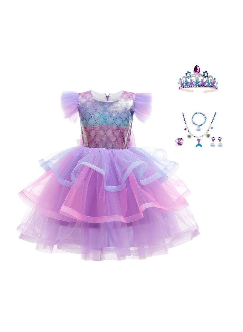 زي فستان الأميرة الأرجواني للفتيات من يلا بيبي مع ملحقات مجانية - 90-140 سم 3-12 سنة ملابس تنكرية لحفلات أعياد الميلاد - Image 1