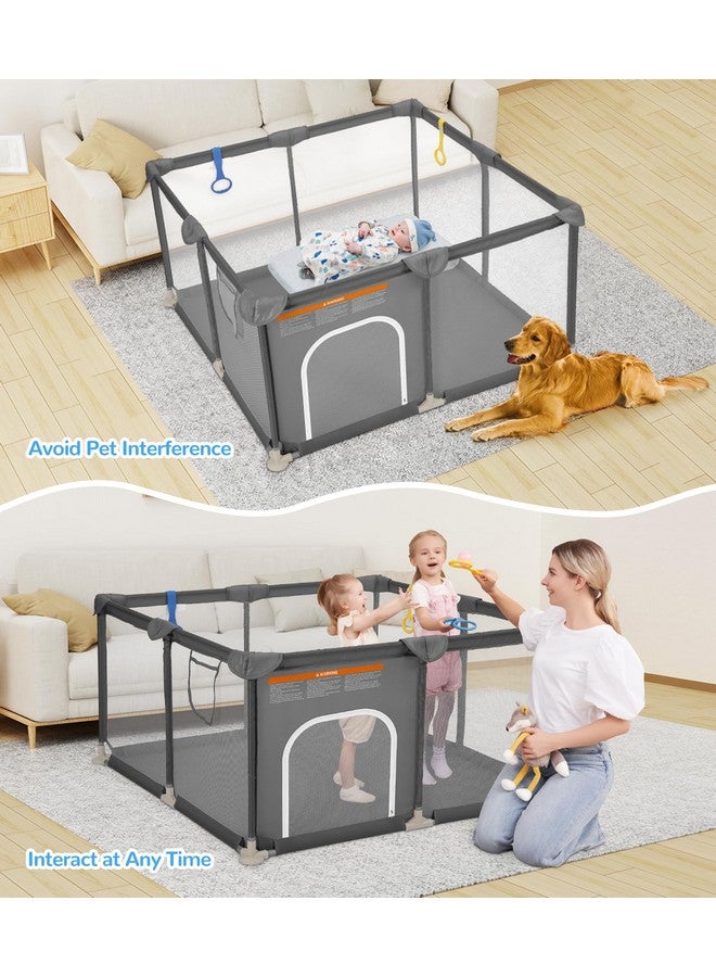 Dripex Baby Playpen, 48"×48" Play Pens for Babies and Toddlers, Safe Anti-Fall Play Yard with Gates, Baby Fence with Breathable Mesh, Indoor & Outdoor Kids Activity Center, Anchor Grey - Image 4