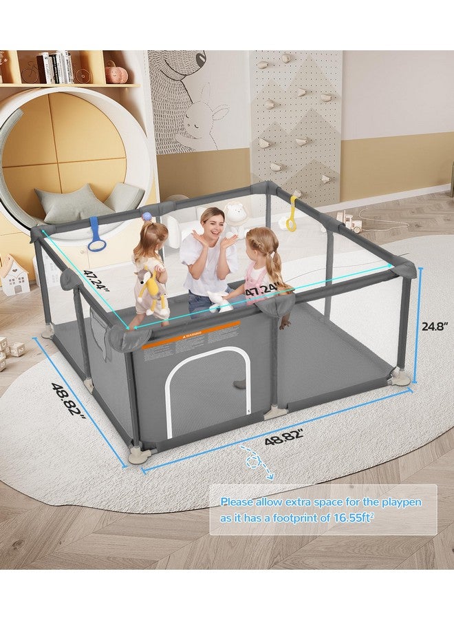 Dripex Baby Playpen, 48"×48" Play Pens for Babies and Toddlers, Safe Anti-Fall Play Yard with Gates, Baby Fence with Breathable Mesh, Indoor & Outdoor Kids Activity Center, Anchor Grey - Image 2
