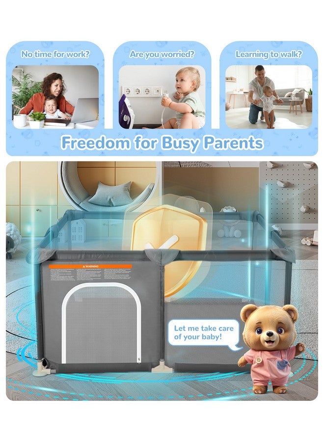 Dripex Baby Playpen, 48"×48" Play Pens for Babies and Toddlers, Safe Anti-Fall Play Yard with Gates, Baby Fence with Breathable Mesh, Indoor & Outdoor Kids Activity Center, Anchor Grey - Image 3