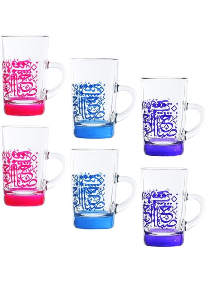 Dimlaj Orchid Printed Finest Durable Glass Terkish Tea Set, 6 Pieces - Image 2
