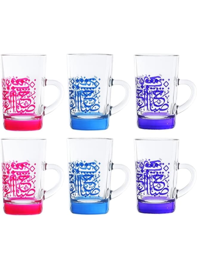 Dimlaj Orchid Printed Finest Durable Glass Terkish Tea Set, 6 Pieces - Image 1