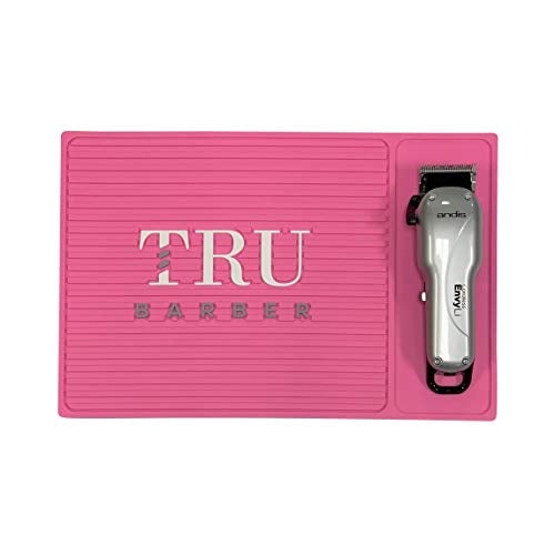 TRU BARBER MAT 13”X 9” (PINK) Flexible PVC Station Mat, Professional Mat, Salon and Barbershop work Station pads, Beauty salon tools hair stylist, Counter mat for clippers, Anti-slip - Image 1