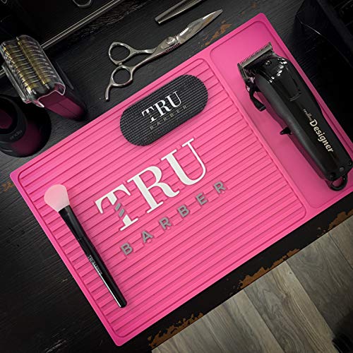 TRU BARBER MAT 13”X 9” (PINK) Flexible PVC Station Mat, Professional Mat, Salon and Barbershop work Station pads, Beauty salon tools hair stylist, Counter mat for clippers, Anti-slip - Image 2