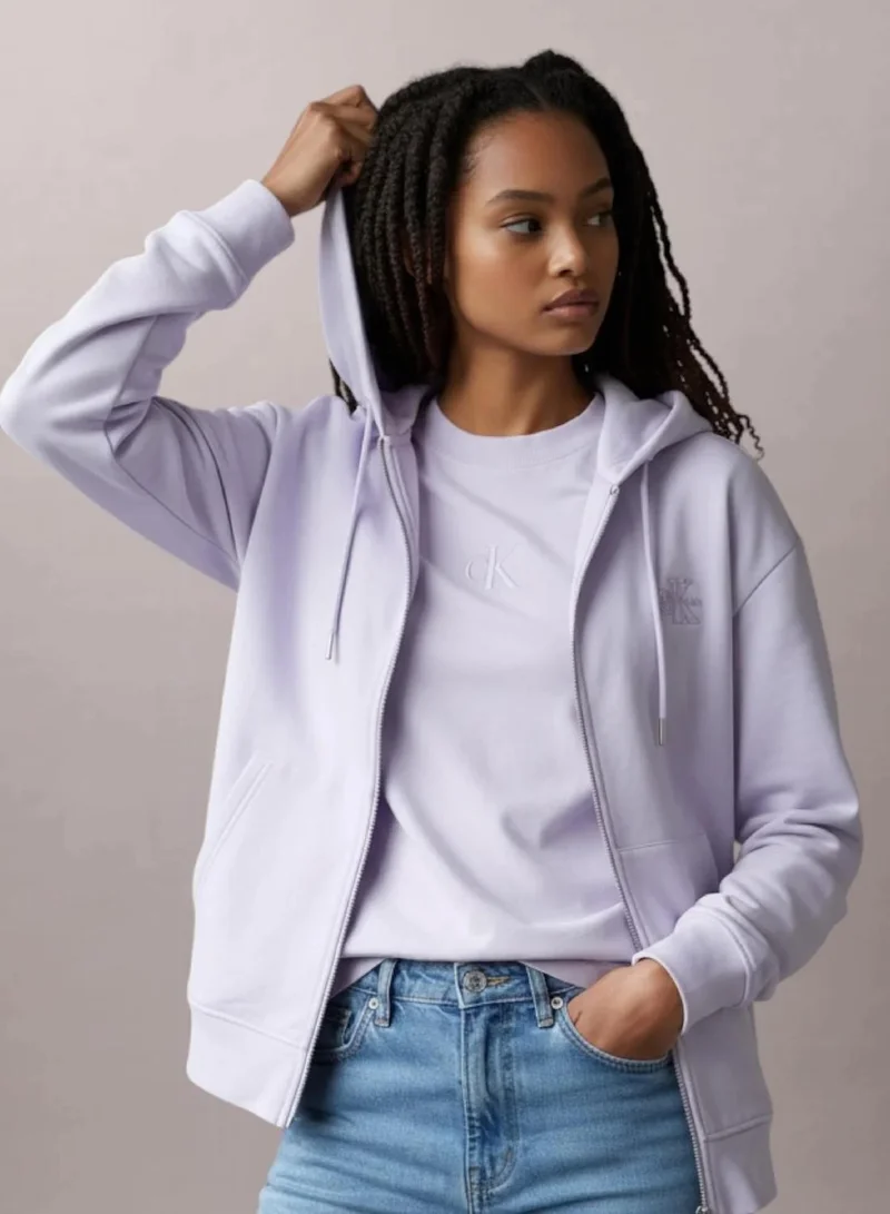 Calvin Klein Island Lilac Terry Embossed Monologo Relaxed Hoodie for Women | Best Price UAE
